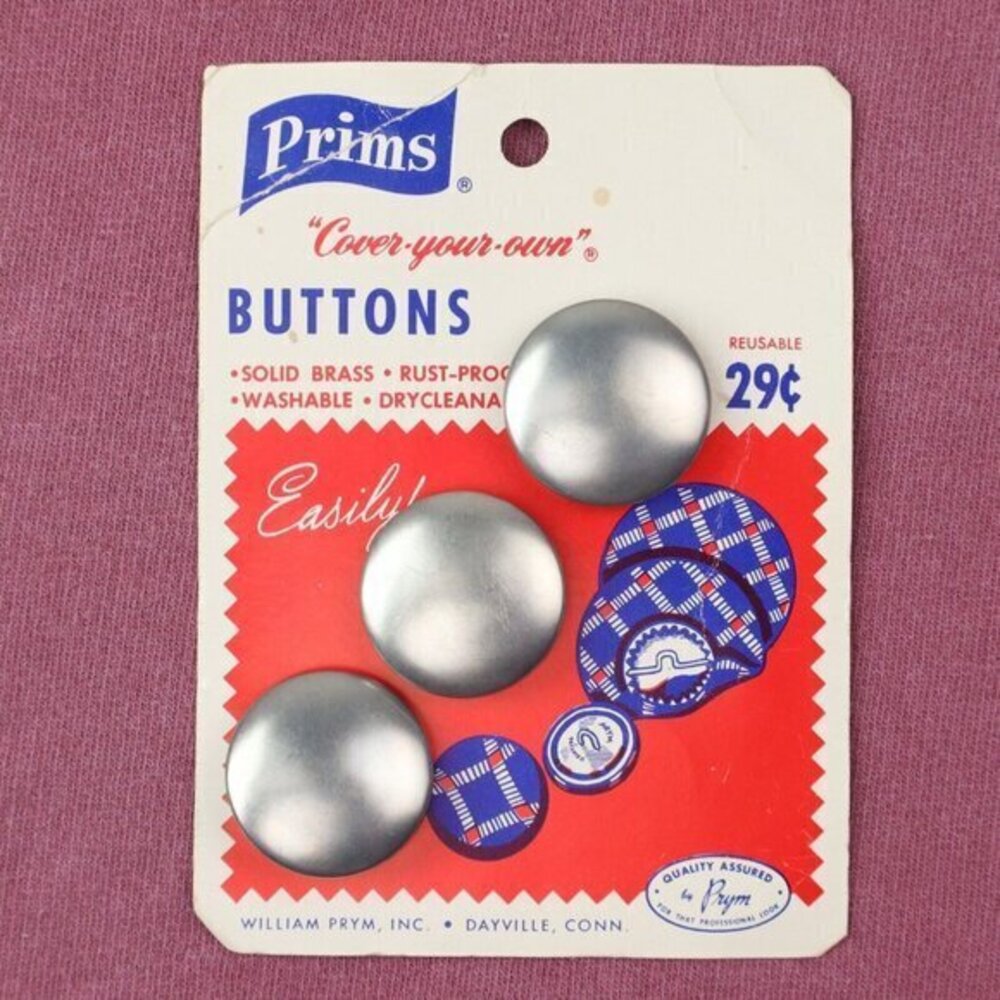 Vintage Prims Buttons DIY Clothing Project Sew Original Card Brass Reusable USA